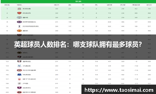 英超球员人数排名：哪支球队拥有最多球员？